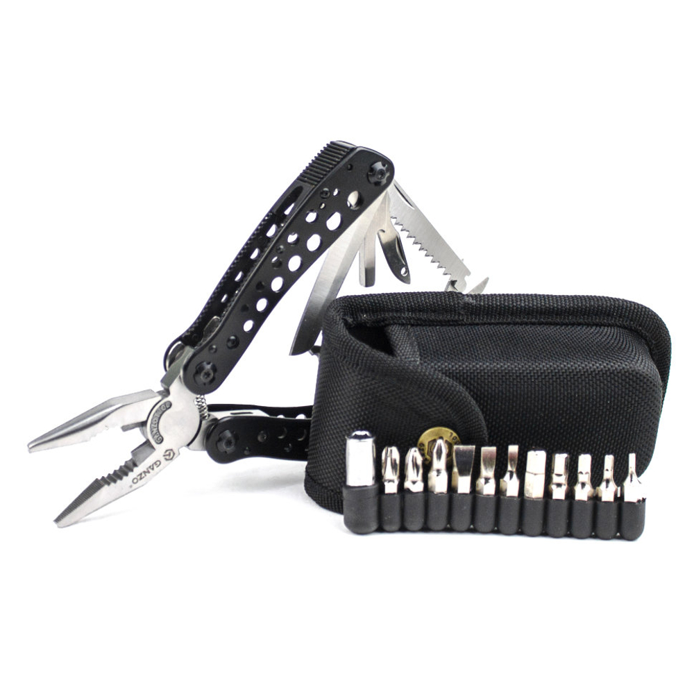 Мультитул Ganzo G204 (21 в 1) серебристый с черными рукоятями
