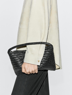 Massimo Dutti Маленькая плетеная кожаная сумка через плечо, черный