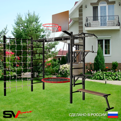 Уличная шведская стенка Sv Sport рукоход с комплектом турник прямой У5274К (Турник/Брусья/Стойка/Скамья/Гнездо 80см/Щит баскет/Сетка)