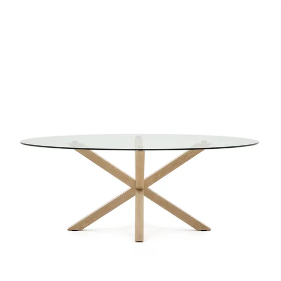 Овальный стол ARYA Argo из прозрачного стекла и стали с эффектом дерева 200x100