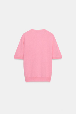 ZARA СВИТЕР ИЗ 100% ШЕРСТИ С КОРОТКИМИ РУКАВАМИ, ЯРКО-РОЗОВЫЙ