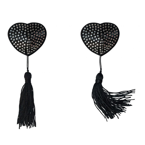 Черные пэстисы-сердечки с кисточками и стразами Lola Pasties Burlesque Evans Silver 3635-02lola