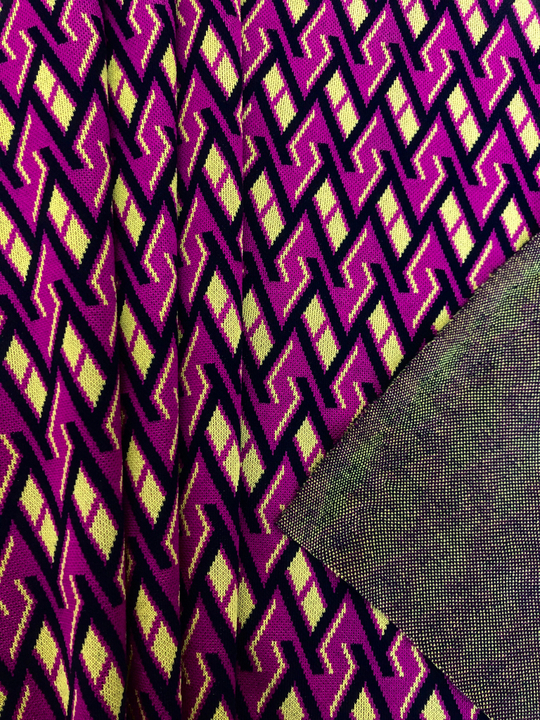 Трикотаж принт геометрия, фуксия, горчица, черный вискоза ROYCE