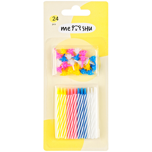 Свечи для торта с держателями MESHU "Мини", 2-х цветные, 5,5см, 24шт., блистер