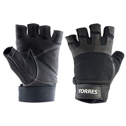 Перчатки для занятий спортом TORRES, PL6051L, р.L, нейлон, нат.кожа, подбив.6мм, напульсник,чер