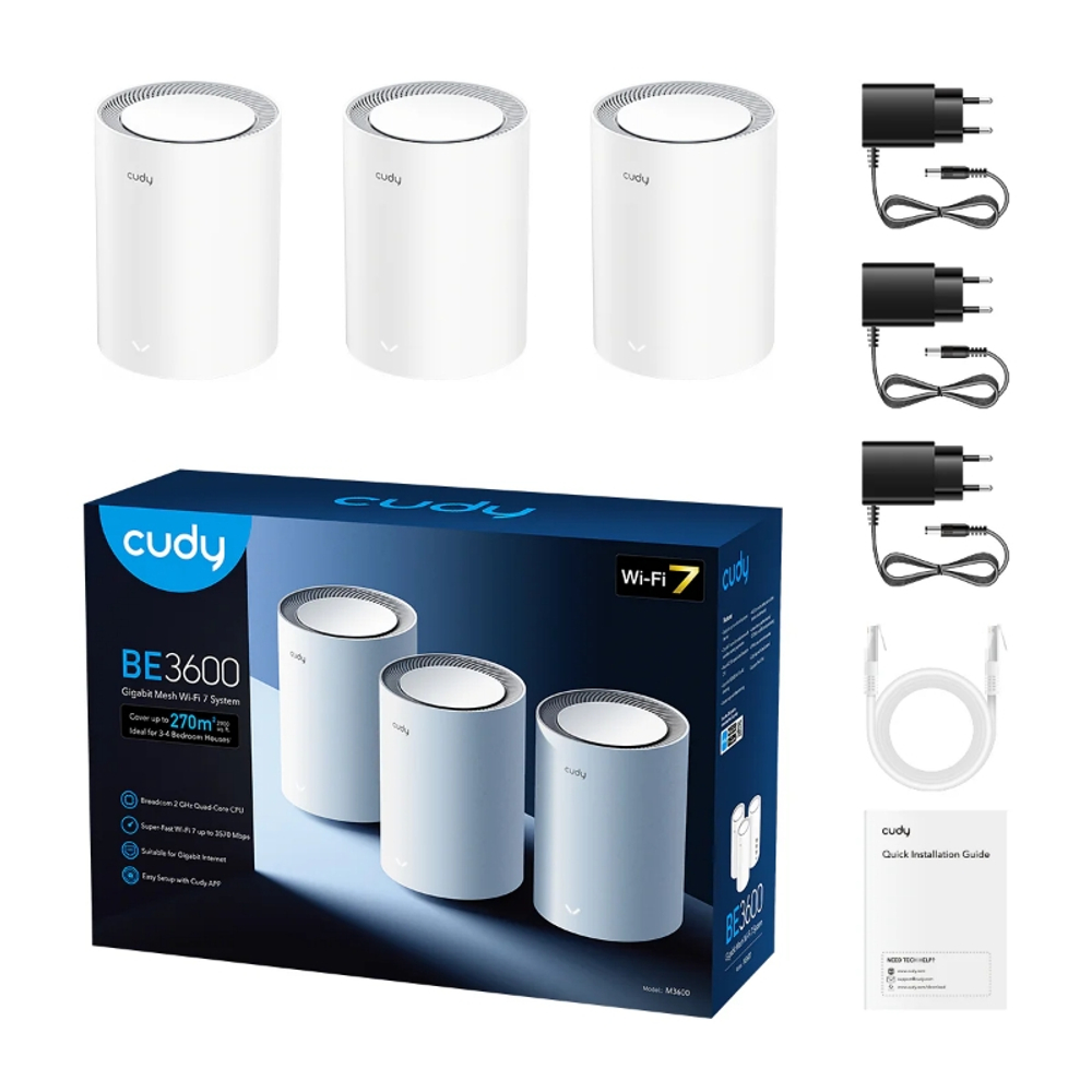 Cudy M3600 (3-Pack) Двухдиапазонная Mesh-система Wi-Fi 7 BE3600