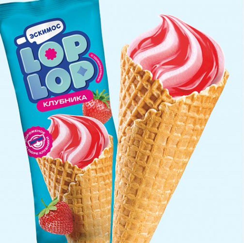 Мороженое рожок «LOP LOP» Клубника,сливочн, 90г