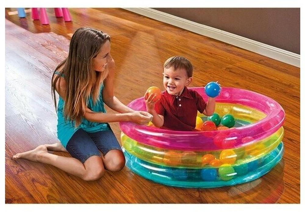 Надувной детский сухой бассейн с шариками Intex 48674 Ring Baby Ball Pit 86х25 см 50 шариков от 1 года