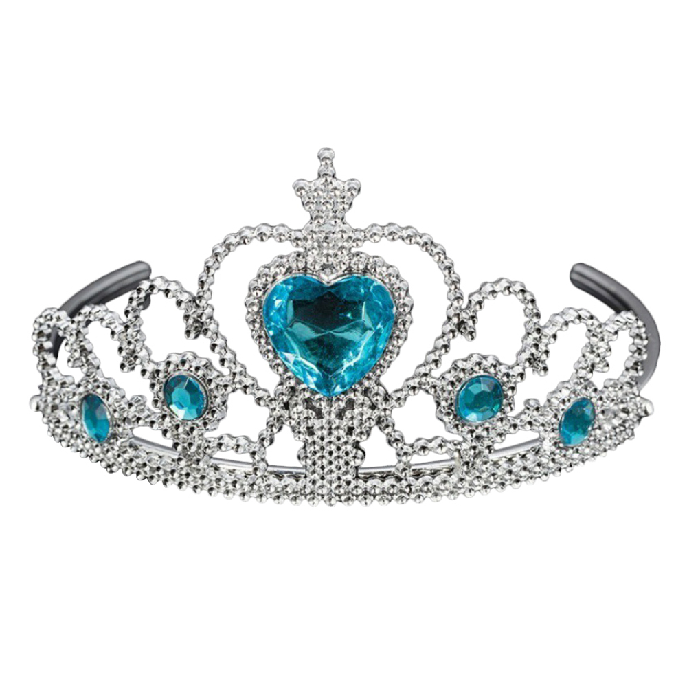 Корона пластиковая, Сердце, Серебро/Голубой, 1 шт.