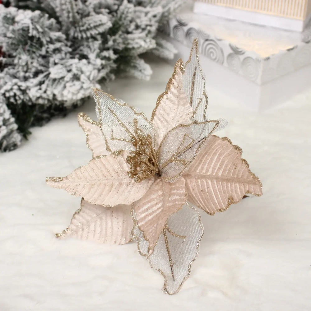 Украшение новогоднее «Пуансеттия - Шарм» 25 см, Белый/Шампань