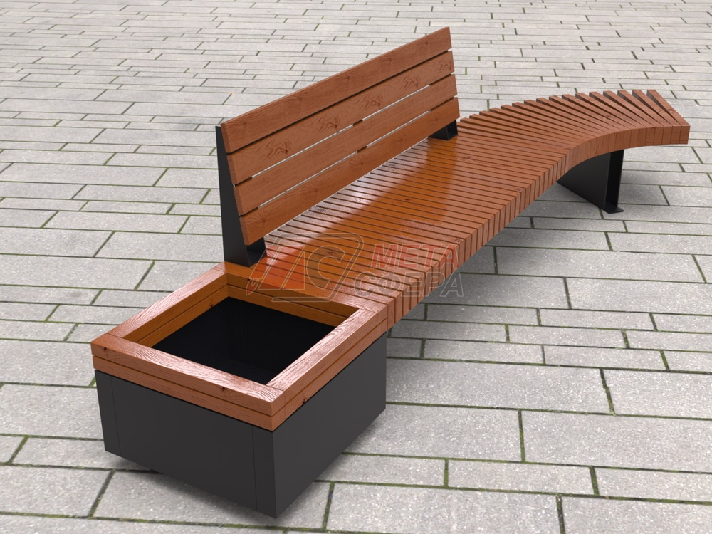 Скамейка Rail Road 03 с вазоном и поворотом