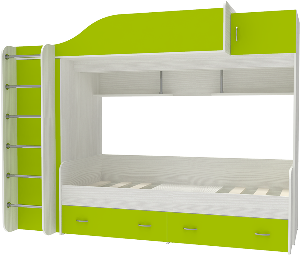 Двухъярусная кровать КарИВи Дуэт-3 Белое Дерево Лайм