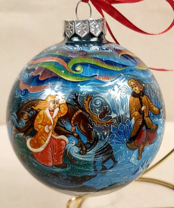 Коллекционный елочный шар с росписью Палех "Снежная королева" в коробке