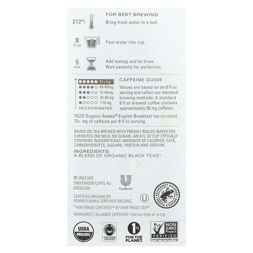 TAZO, Regenerative, черный чай, органический чай для пробуждения, английский завтрак, 16 чайных пакетиков, 40 г (1,4 унции)