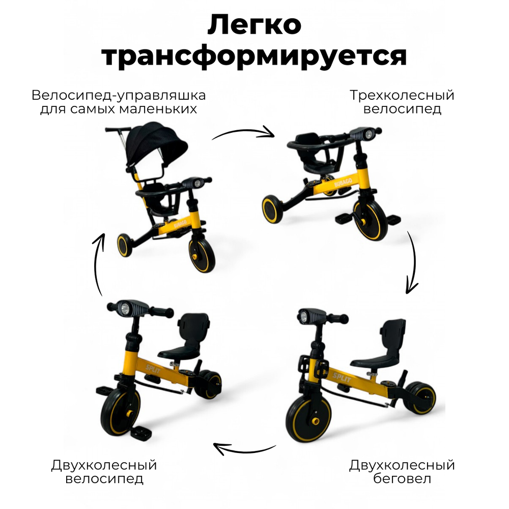 Детский беговел-велосипед BubaGo Split с Родительской ручкой арт BG SPY-158-2 цвет Желтый