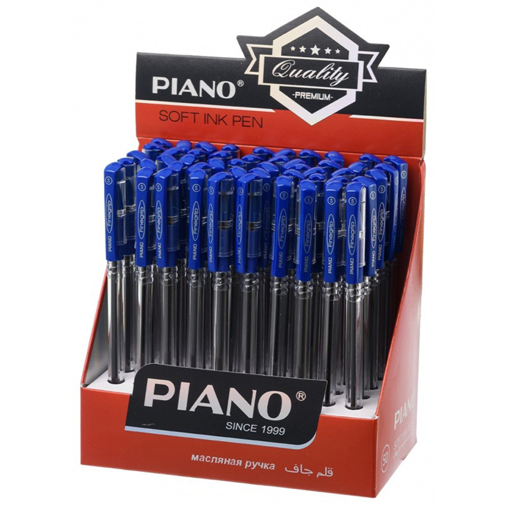 Ручка шариковая, масляная, Piano, синие чернила, серия "Finegrip", прозрачный корпус, 50 шт