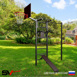 Уличная шведская стенка Sv Sport с комплектом турник прямой У419К (Турник/Брусья/Скамья/Щит баскет)