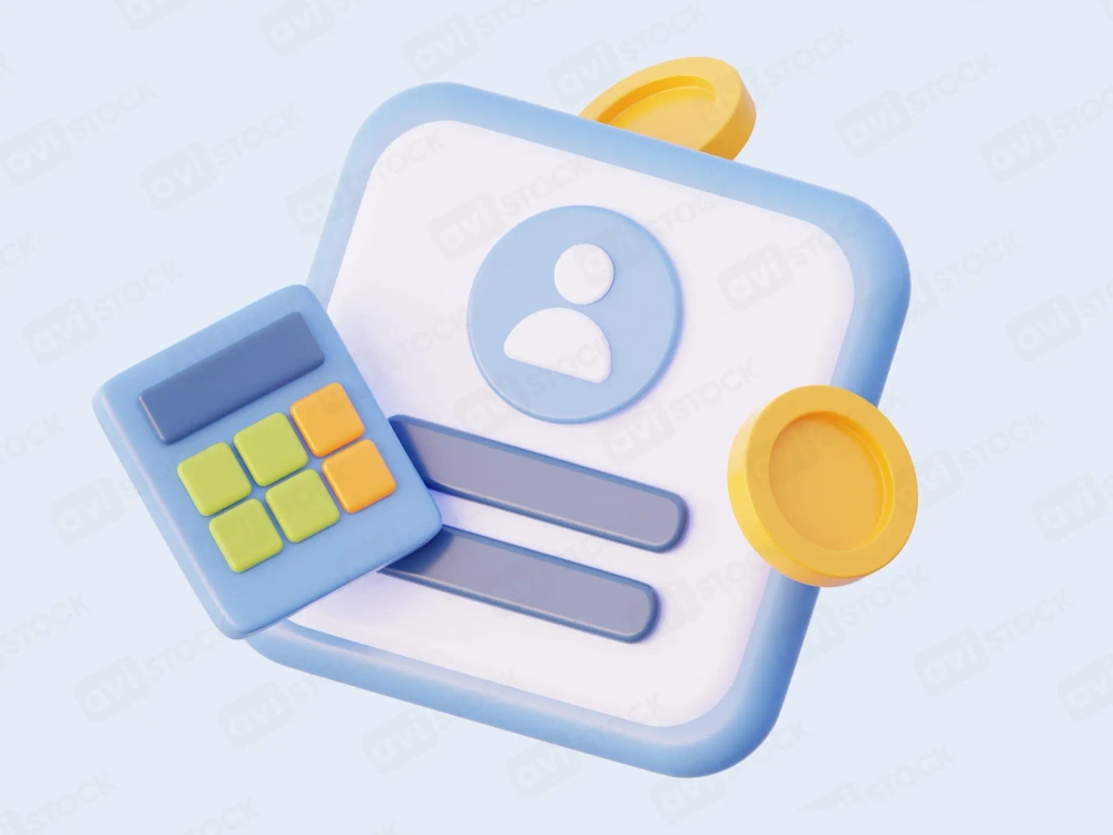 Free 3D accounting icon with calculator, coins and profile