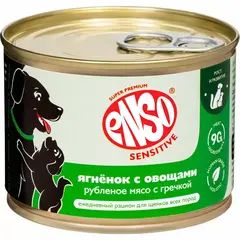 ENSO консервы для щенков, беременных и кормящих собак рубленое мясо ягненка с гречкой и овощам 190гр
