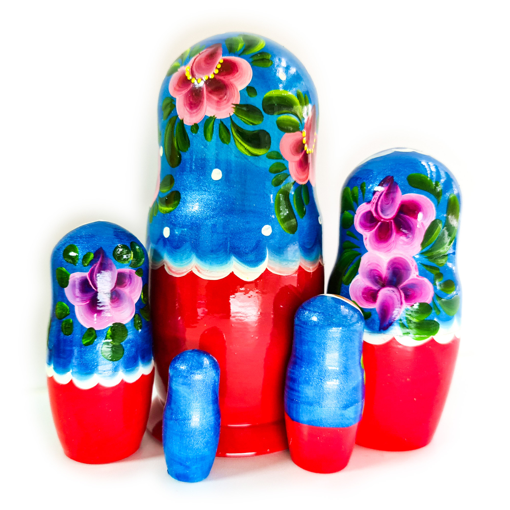 Сувенир Матрешка 180*d85мм 5 кукол сине-красная
