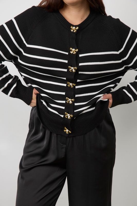 Кардиган вязаный в полоску, черно-белый