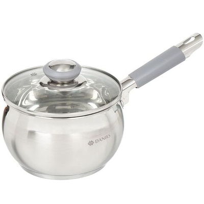 Ковш нерж, 2 л, крышка стекло, силикон ручка, индукц, Daniks, Модерн серый, SD-16SN