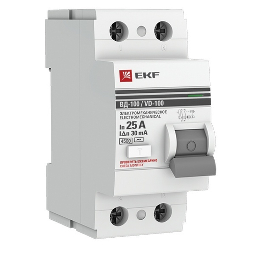 УЗО ВД-100 2P 25А/ 30мА (электромеханическое) АС PROxima EKF (ВДТ) elcb-2-25-30-em-pro