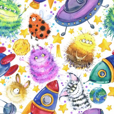 космические пришельцы акварельный принт