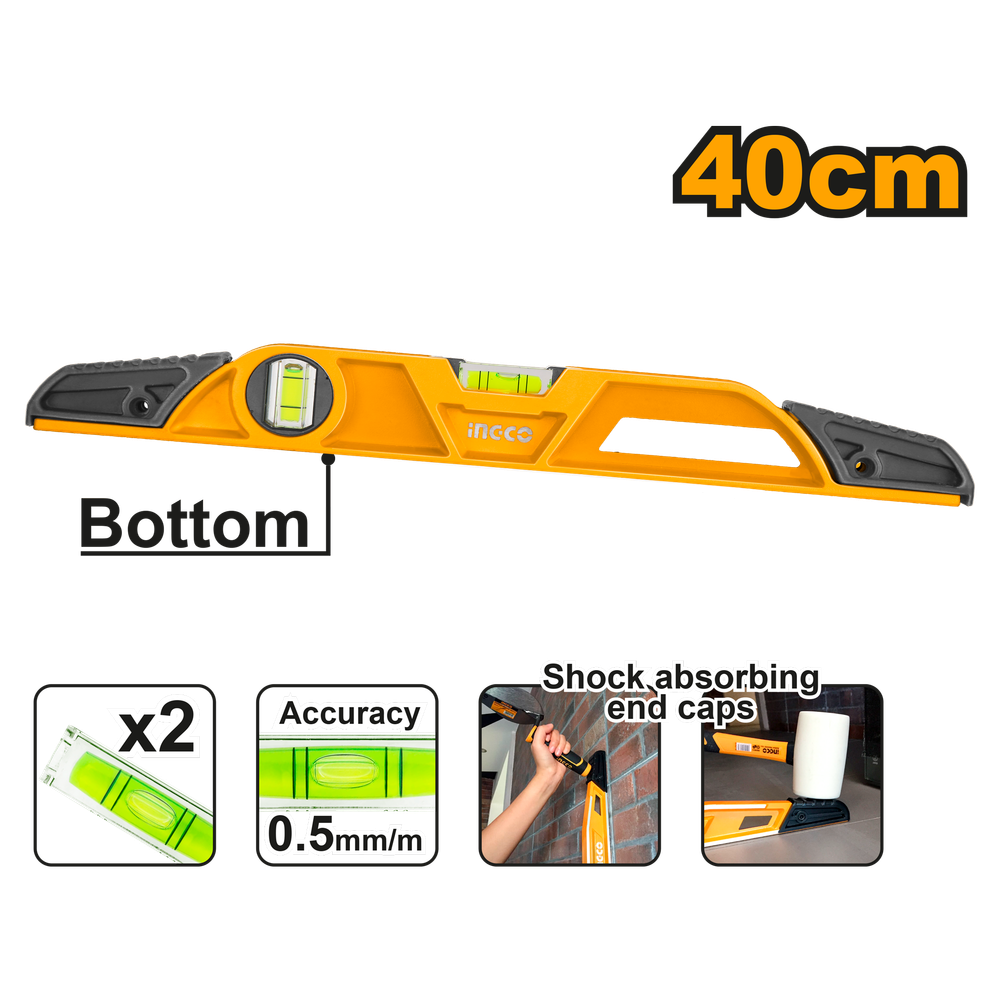 Строительный алюминиевый уровень усиленный 400 мм INGCO HBSL08040 INDUSTRIAL