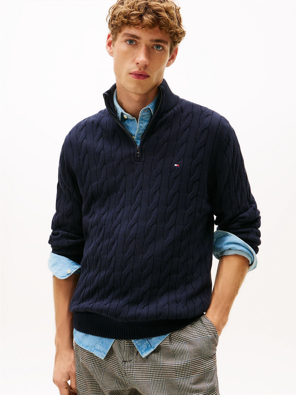 Свитер на молнии Tommy Hilfiger Cable Knit Quarter-Zip Navy