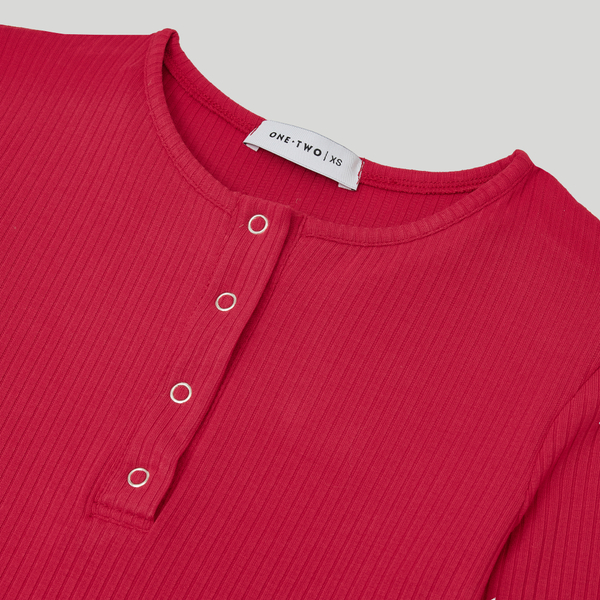 LS Ribbed Bodysuit Mandevilla Red