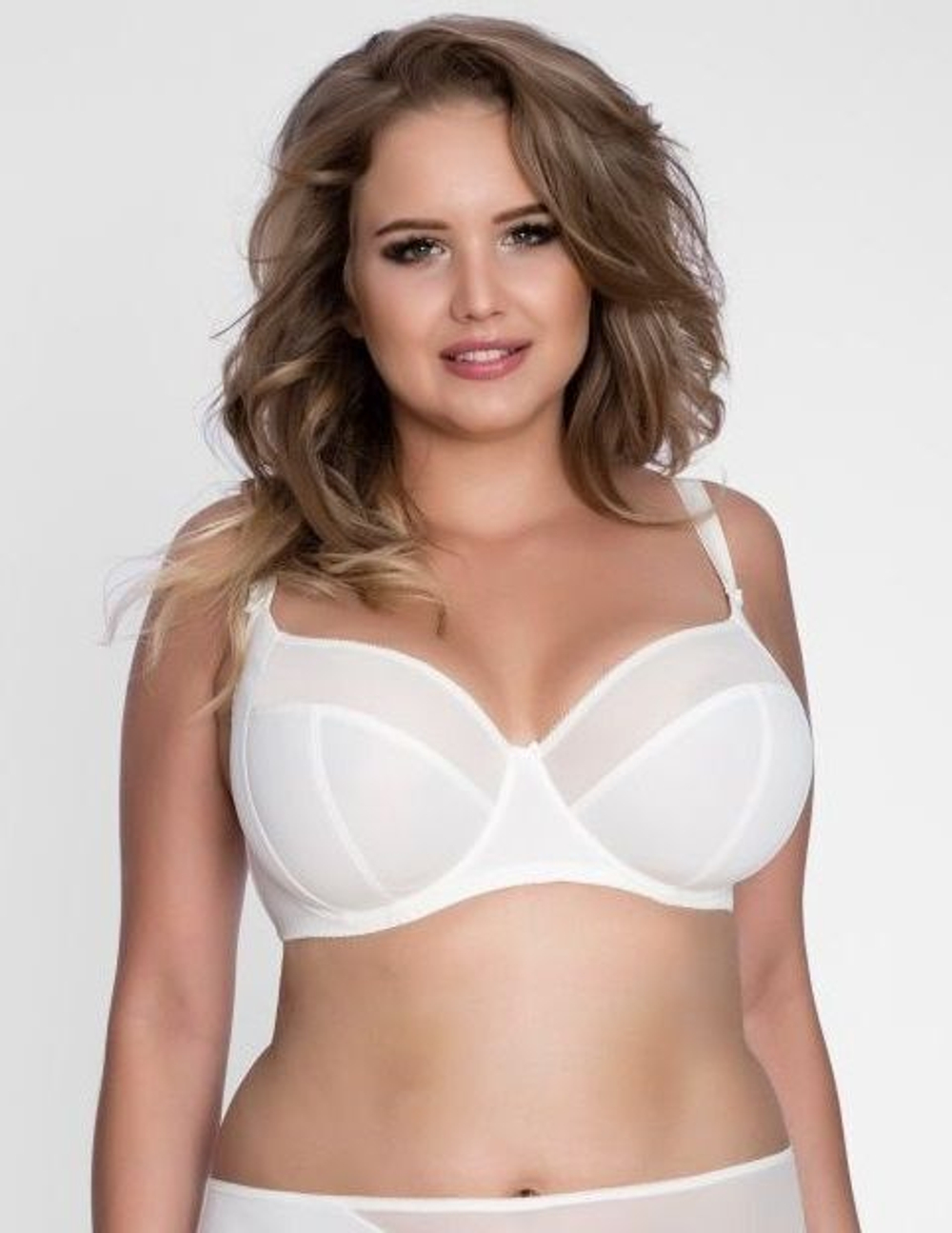 Бюстгальтер с мягкой чашкой plus size из микрофибры и двойной сетки (Размер: 100F) (Цвет: телесный)