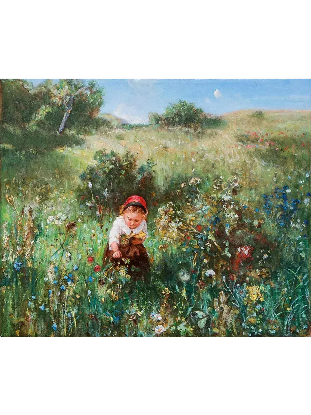 Картина маслом «Девочка в цветах» Копия. Красов