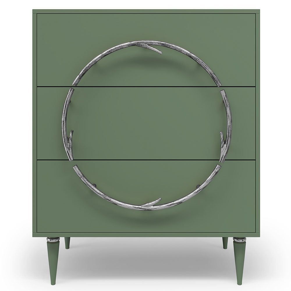 Комод Арт Колор matte Классик Сильвер с 3 ящиками Зеленый нефрит матовый