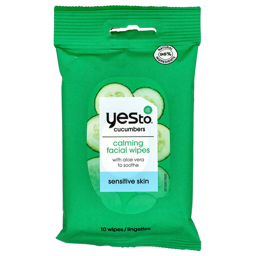 Yes To, Успокаивающие салфетки для лица, для чувствительной кожи, огурцы, 10 салфеток