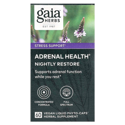 Gaia Herbs, Adrenal Health, ночное восстановление, 60 растительных капсул Phyto-Caps