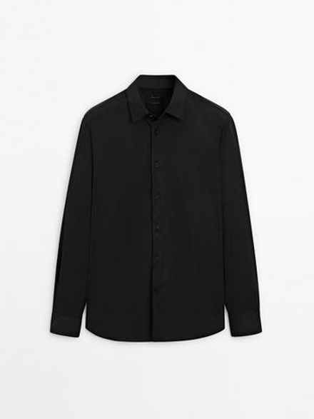 Massimo Dutti Рубашка облегающего кроя из эластичной ткани, черный