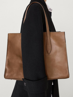 Massimo Dutti Большая сумка-шопер из кожи наппа, бежевый