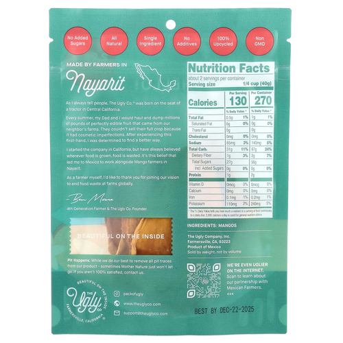 Hello! I'm Ugly, Сухофрукты, нарезанные ломтиками манго, 85 г (3 унции)