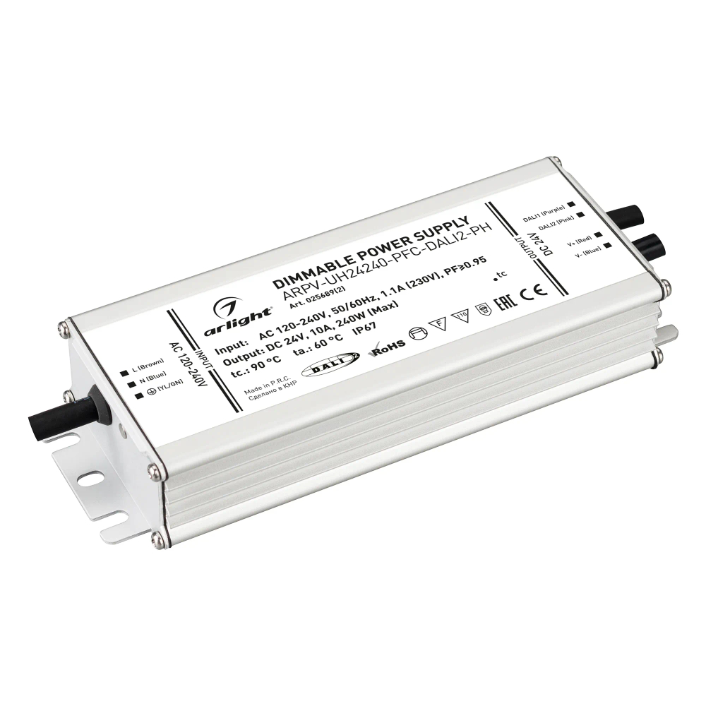 Блок питания ARPV-UH24240-PFC-DALI2-PH (24V, 10.0A, 240W) (Arlight, IP67 Металл, 7 лет) 025689(2)