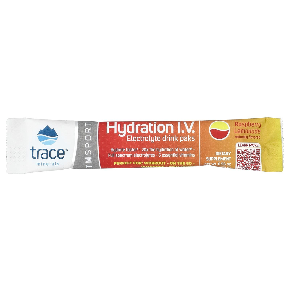 Trace, Hydration IV, Пакеты для напитков с электролитами, малиново-лимонадный вкус, 16 пакетов по 0,56 унции (16 г) каждый