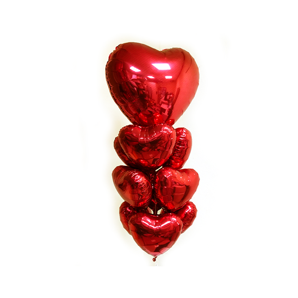 Букет красных сердец с большим сердцем, 10 сердец