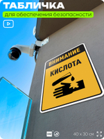 Табличка для обеспечения безопасности "Внимание кислота", для производства, предприятия, организаций, 40х30 см, Silver Plane x Айдентика Технолоджи