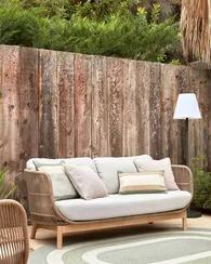 Трехместный уличный диван Catalina, бежевый корд, массив акации