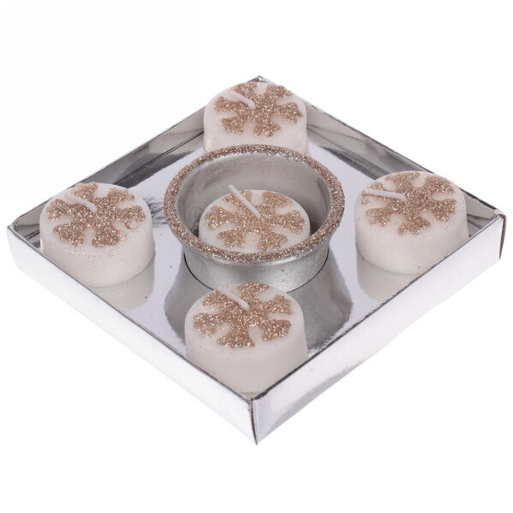 Набор свечей «Сказочные снежинки» 11,5х11,5х3 см, шампань