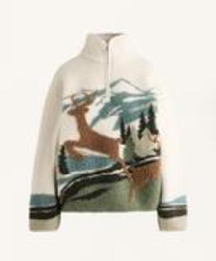 Oysho Толстовка из искусственной овчины с принтом «Пейзаж с оленем», экрю