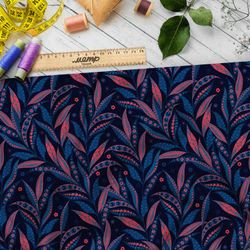 Ткань шелк Армани затемнённые красно-синие листья