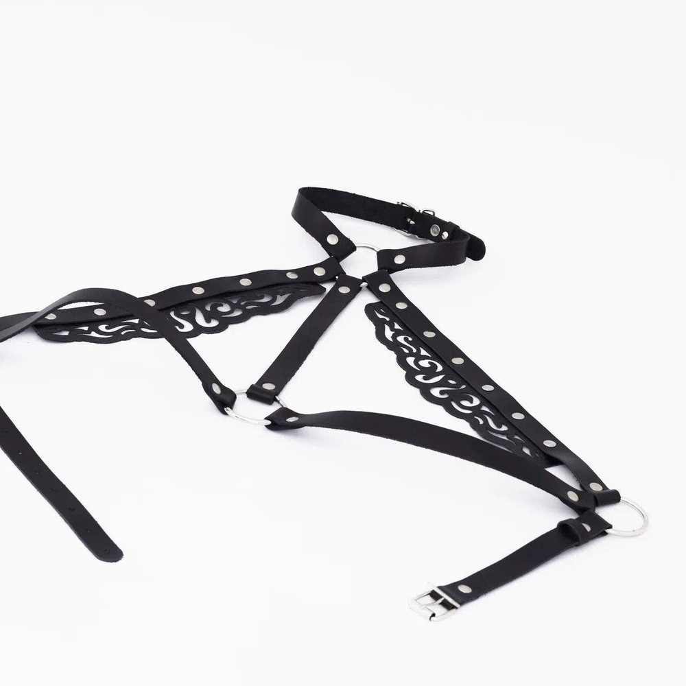 Черная резная портупея с клепками (Цвет: черный)