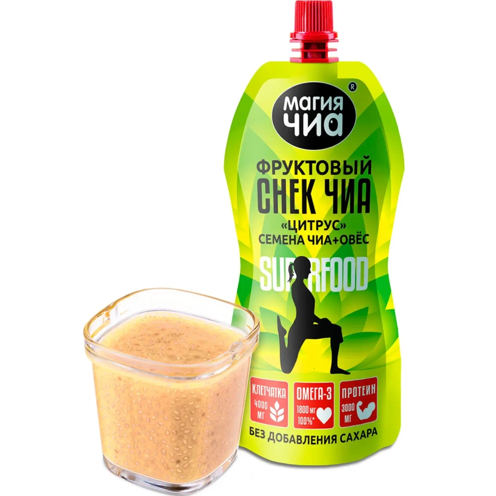 Фруктовый снек Чиа Цитрус МАГИЯ ЧИА, 200 г, упаковка и стакан