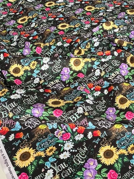 ПОДСОЛНУХИ И ЦВЕТЫ НА ЧЕРНОМ, 100% ХЛОПОК 8